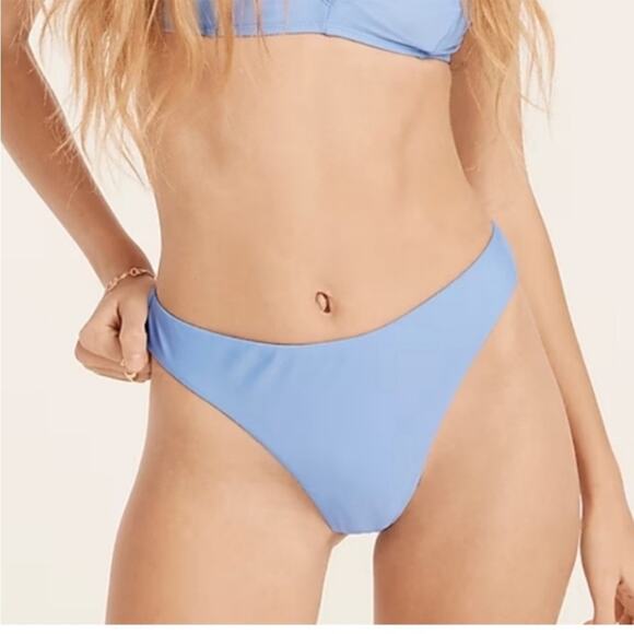 J. Crew Women's Cheeky Bikini Swim Bottom Size S Light Blue Curved Waist Mid UPF - Picture 3 of 12